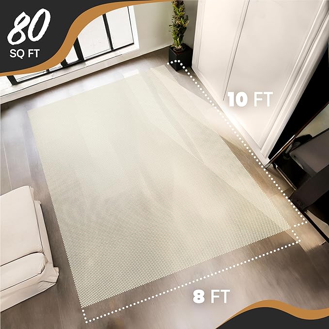 Nevlers 8'x10' White Anti Skid Rug Gripper for Hardwood Floors & Other Surfaces | PVC Foam Non Slip Rug Pads | Open Weave Rug Pad Non Slip Design | Customizable Anti Slip Rug Grips | Carpet Gripper