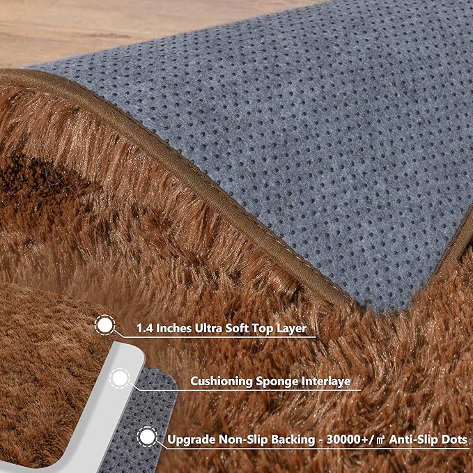 Brown Rug for Bedroom Living Room, 4x5.9 Fuzzy Fluffy Carpet, Shag Area Rugs for Kids Home Decor Aesthetic, Non Slip