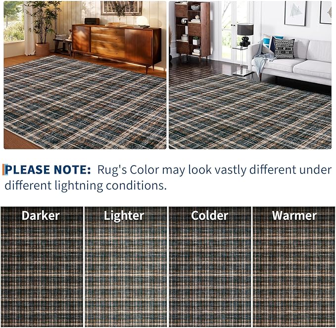 9x12 Area Rug Washable Rugs for Bedroom Large Living Room Rug Non Slip Farmhouse Stain Resistant Floor Carpet for Dining Room Home Office Decor, Black&Brown