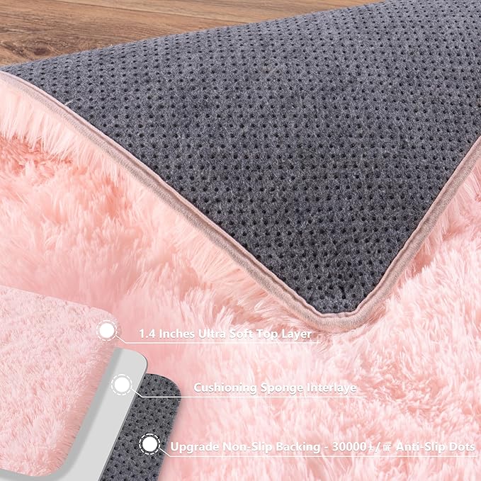 10x14 Area Rugs for Living Room, Large Shag Fluffy Rug for Girls Kids,Soft Non Slip Carpets Home Decor Aesthetic, Pink
