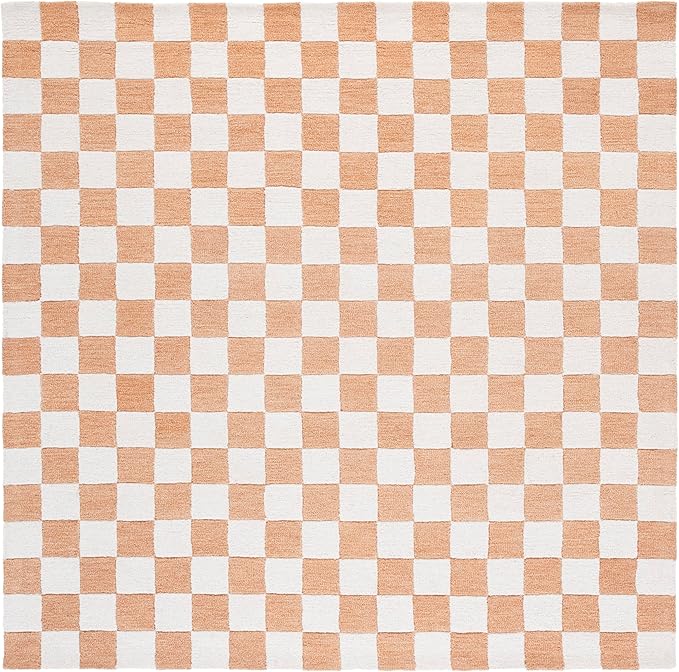 SAFAVIEH Ebony Collection Area Rug - 6' Square, Rust & Ivory, Handmade Wool, Checkered Pattern, Ideal for Living Room, Bedroom, Home Office, Dining Space (EBN175P-6SQ)