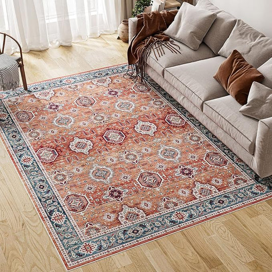 Dripex 9x12 Area Rugs - Stain Resistant Washable Rug Distressed Rugs for Living Room Dining Room Bedroom Anti-Slip Low-Pile and Soft Accent Rug Farmhouse Office Home Decor, Pet & Child Friendly