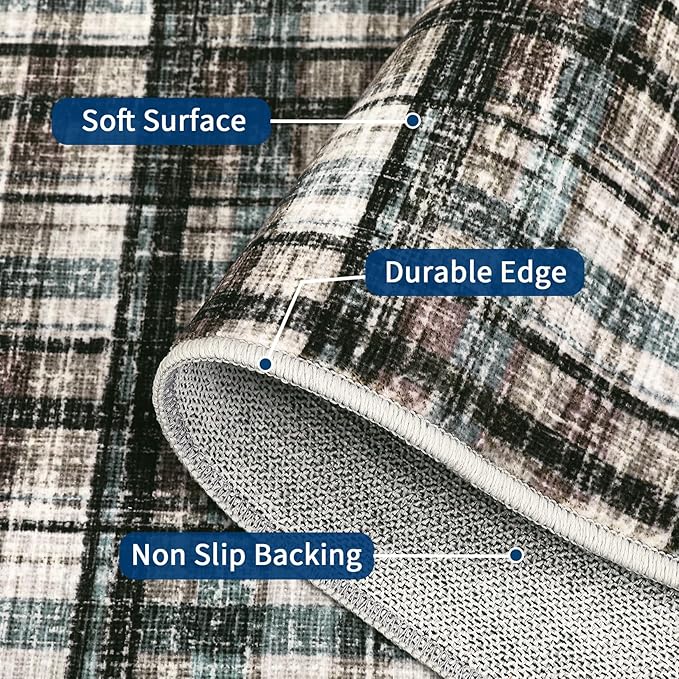 Washable Rug 10x13 Area Rug for Living Room Modern Non Slip Throw Rugs Large Area Rug for Bedroom Low Pile Soft Stain Resistant Carpet for Dining Room Classroom Rug 10'x13' Teal&Dark Brown