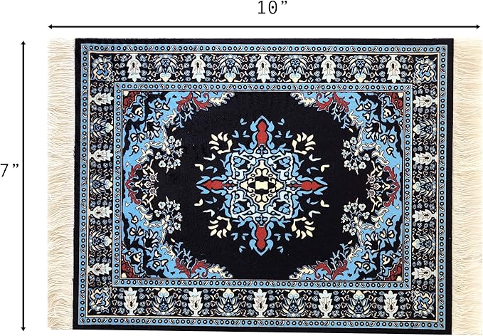 3-Piece Carpet-Style Desk Set – Navy Mouse Pad, Mini Rug Coaster & Bookmark, Colorful Elegant Office Accessories, Novelty Gift