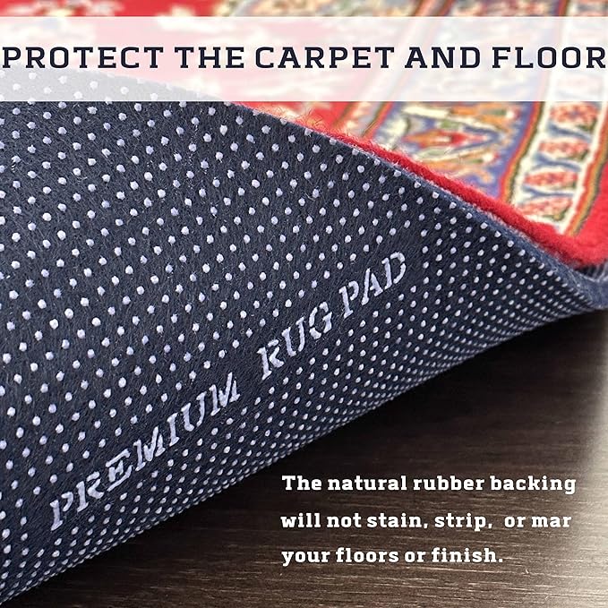 DELLUNA Non-Slip Area Rug Pad 3/8" Thick 8'x11'Double Side Rubber + Felt, Premium Deluxe Cushioned- Safe for All Floors, Adds Comfort and Protection, Ultra Strong Grip, Stop Rug from Moving.