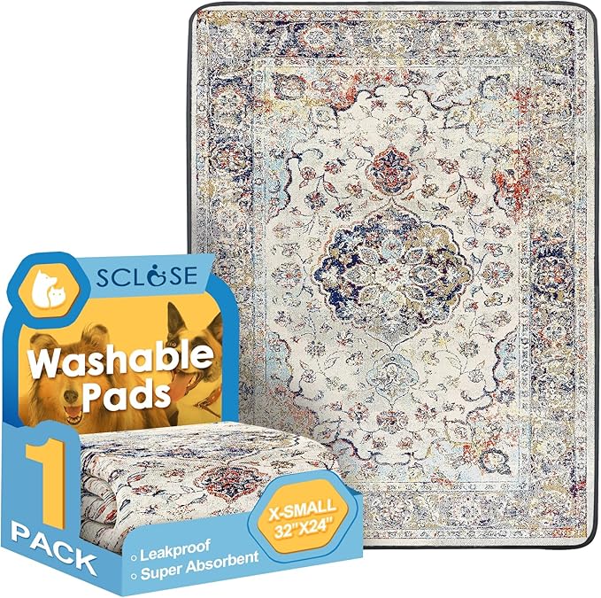 Washable Pee Pad for Dogs, 32" x 24" Reusable Puppy Pads Waterproof Dog Rugs, Super Absorbent, Leakproof, Dog Crate Pad, Playpen Mat, Whelping Pads, Vintage Medallion
