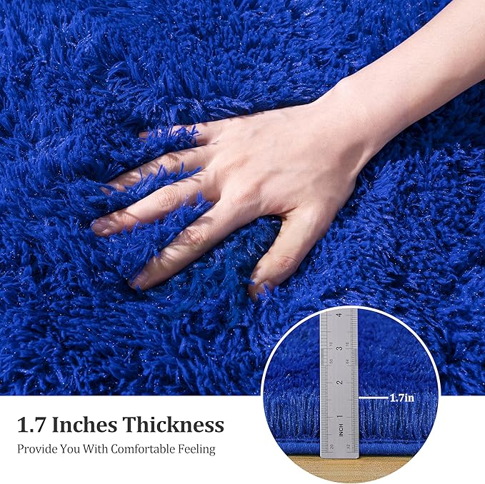 8x10 Area Rugs for Living Room, Blue Large Fluffy Shag Rug for Bedroom and Nursery, Soft and Comfy, Big Fuzzy Carpet for Kids, Girls, Boys Room Dorm Home Decor Aesthetic, Upgrade Non Slip
