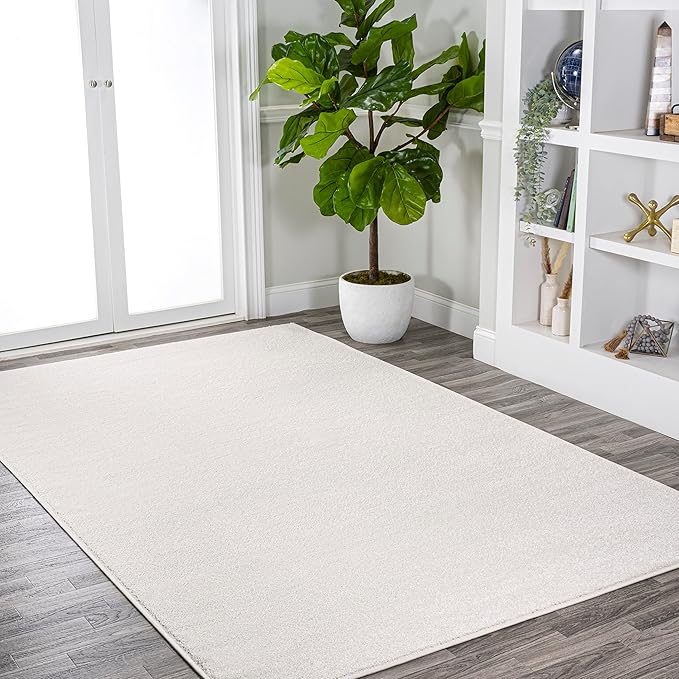 Eyely UES100T-6 Supersoft Haze Solid Low-Pile Indoor Area Rug, Coastal, Bohemian, Minimalist, Classic, Casual for Bedroom,Kitchen,Living Room,Non Shedding,Easy-Washing, Cream, 6 X 9