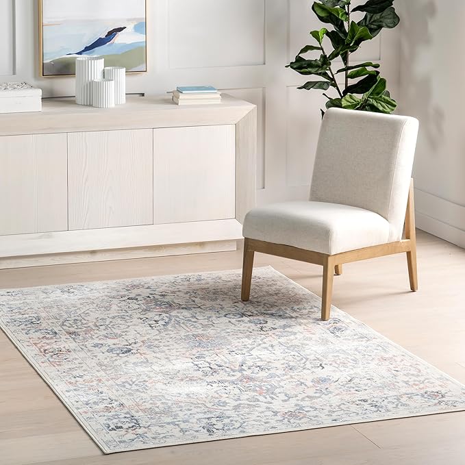 nuLOOM SpinClean Everlee Blue/Ivory, 10' x 14', Vintage Medallion, Soft and Cozy, High Traffic, Stain Resistant, Easy Clean, Durable, Machine Washable Area Rug for Bedroom, Living Room, Dining, Foyer
