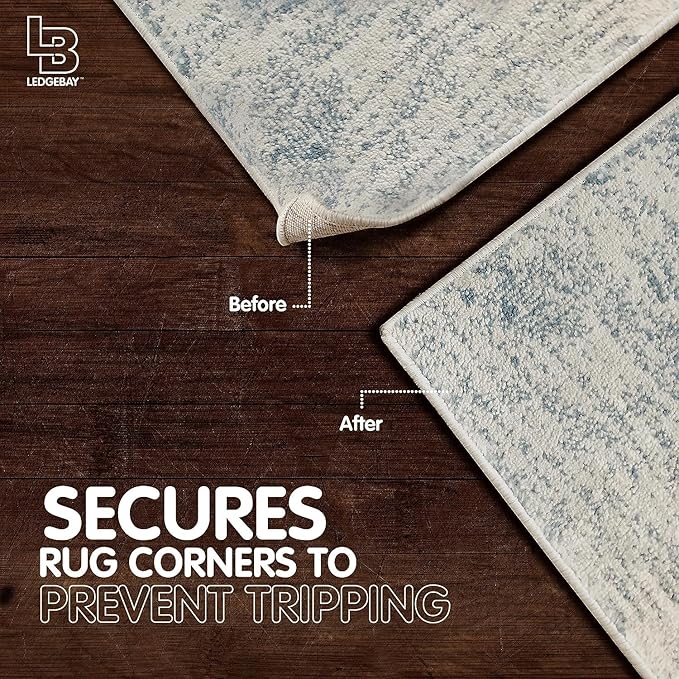 Ledgebay Rug Pad Grippers for Area Rugs - Multi Pack Reusable, No Skid, Washable, Anti-Slip, Rug Pad Gripper for Hardwood Floors and Tile with Double-Sided, Self Adhesive to Keep Area Rugs Flat (4)