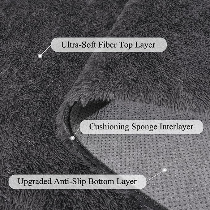 Shag Rugs 4x6 for Bedroom Living Room Dorm, Fluffy Shaggy Plush Area Rug Non-Slip Washable Floor Carpet for Bedside Playroom Nursery Girls Boys Room, Anthracite Gray