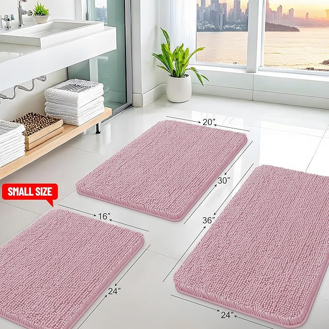 Arotive Bathroom Rugs 24x16, Extra Soft Absorbent Shaggy Chenille Bath Rugs, Machine Washable Rubber Backing Non-Slip Bath Mats for Bathroom Floor Tub and Shower, Home Decor Accessories, Dusty Rose
