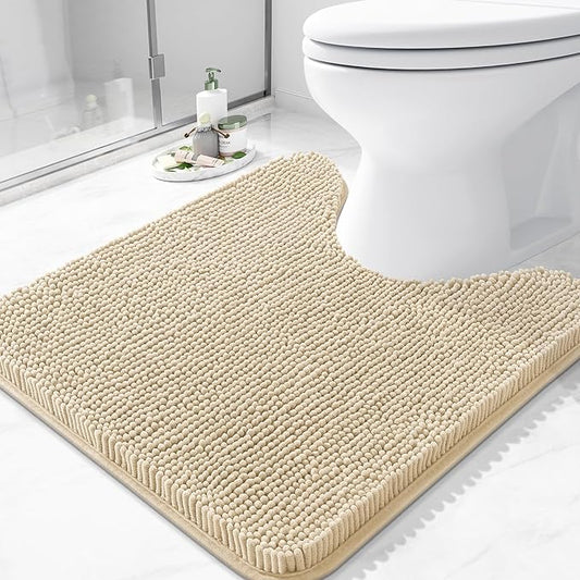 Arotive Bathroom Toilet Rugs U Shaped 24x24, Extra Soft Absorbent Shaggy Chenille Contour Bath Rugs for Toilet, Machine Washable Non-Slip Contoured Bath Mats, Beige