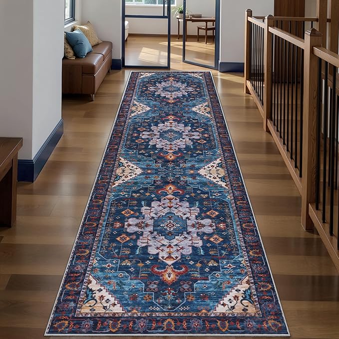 Ciicool Washable Runners Area Rug for Hallways, Ultra Soft 2'6 "x8' ft Boho Print Non-Slip Vintage Oriental Medallion Long Carpet for Kitchen Bedroom Laundry Bathroom