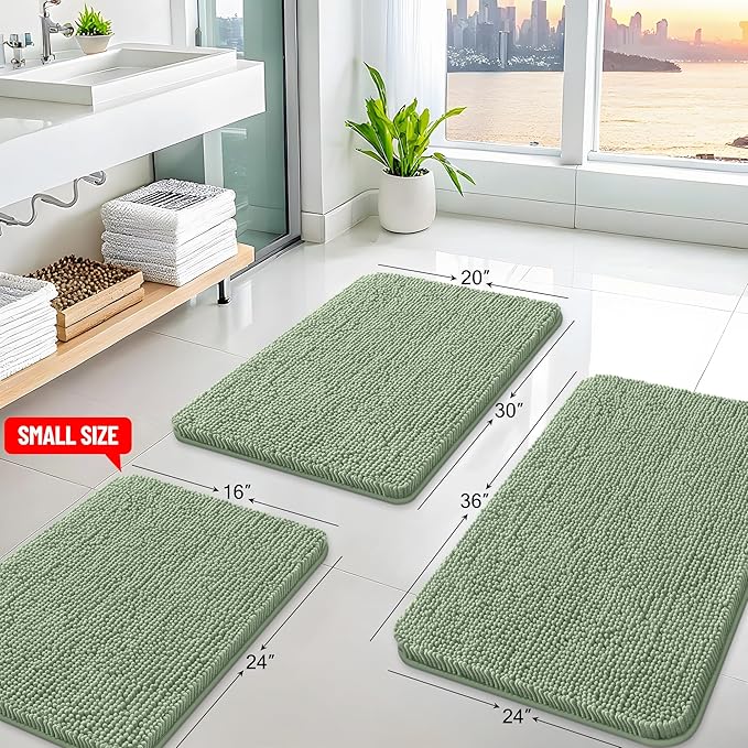 Arotive Bathroom Rugs 24x16, Extra Soft Absorbent Shaggy Chenille Bath Rugs, Machine Washable Rubber Backing Non-Slip Bath Mats for Bathroom Floor Tub and Shower, Home Decor Accessories, Sage Green