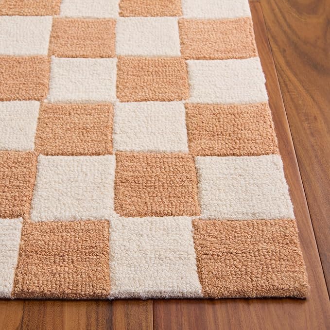 SAFAVIEH Ebony Collection Area Rug - 5' x 8', Rust & Ivory, Handmade Wool, Checkered Pattern, Ideal for Living Room, Bedroom, Home Office, Dining Space (EBN175P-5)