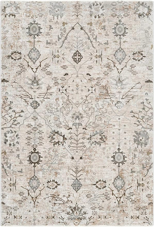 Hauteloom Octavia Moroccan Farmhouse Living Room Bedroom Dining Room Area Rug with Tassles - Bohemian Neutral Style - Traditional, Oriental, Turkish - Beige, Brown, Cream - 6'7" x 9'6"