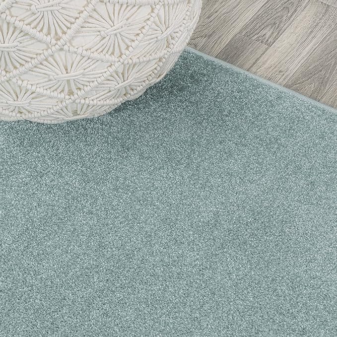 Eyely UES100S-214 Supersoft Haze Solid Low-Pile Indoor Runner Rug, Coastal, Bohemian, Minimalist, Classic, Casual for Bedroom,Kitchen,Living Room,Non Shedding,Easy-Washing, Blue, 2 X 14