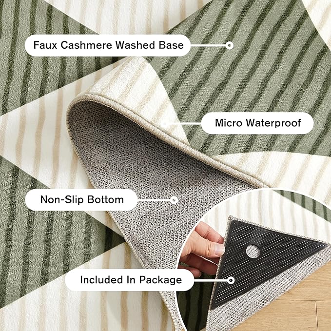 6x9 Washable Checkered Rugs for Bedroom, Green and White Area Rug for Living Room, Geometric Faux Wool Carpet for Kids, Girls, Boys Playroom, Dorm, Nursery, Dining Room, Kitchen, Non Slip