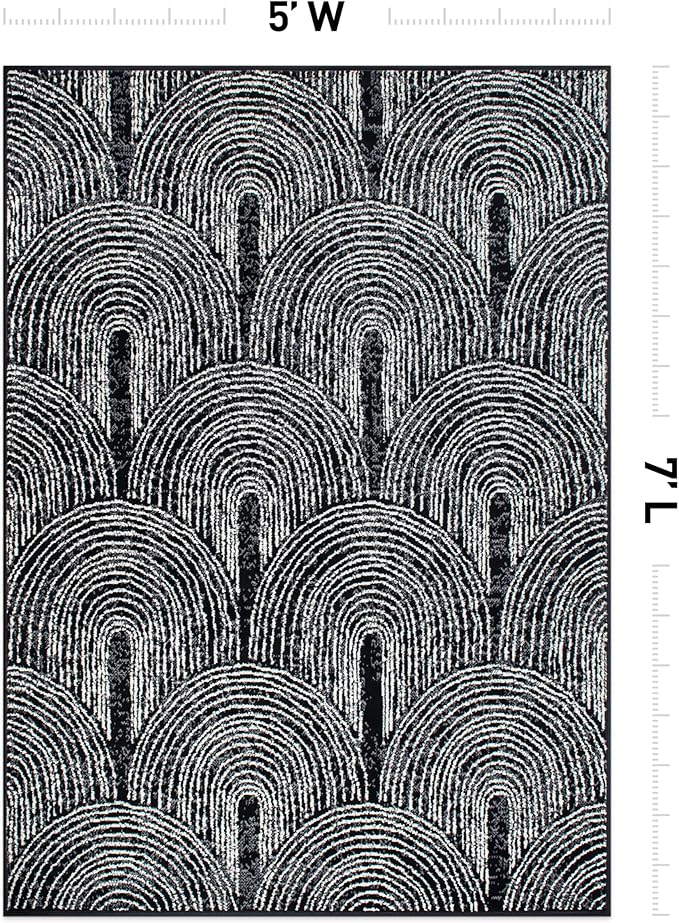 Contemporary Bohemian Arch Design High Traffic Area Rug 5' x 7' Black