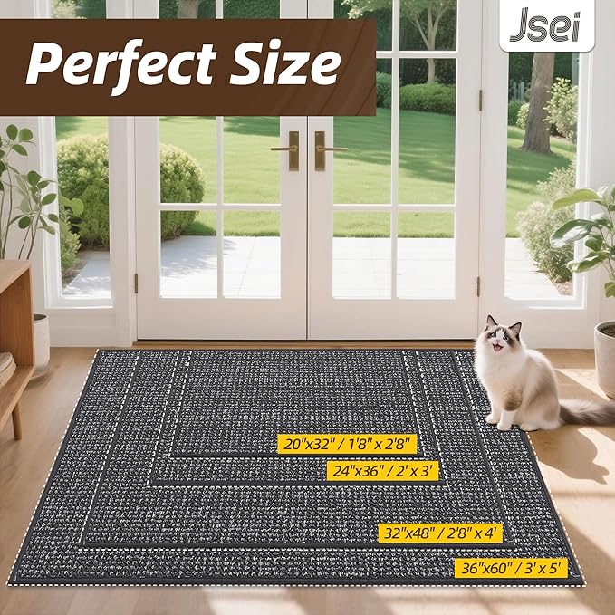 JSEI Dirt Trapper Door Mat 36"x60" Non-Slip Washable Entrance Mat, Dog Doormats, Absorbent & Fade-Resistant Floor Mats, Low Profile Welcome Mats for Entryway, Front Door, and Inside Entrance, Charcoal