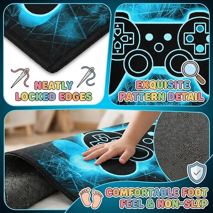 Gaming Rug - Video Game Area Rugs for Boys Teens Gamer Rug for Boys Room Gamer Controller Gamepad Pattern Carpet Floor Mat Bathroom Mat for Livingroom