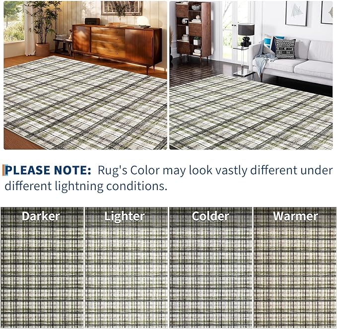 Washable Area Rug 8x10 Rug for Living Room Modern Non Slip Throw Rugs Farmhouse Large Rugs for Bedroom Low Pile Non Shedding Stain Resistant Carpet for Dining Room 8'x10' Green&Taupe