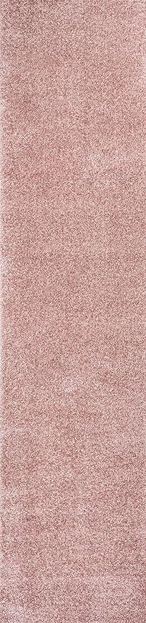 Eyely UES100P-214 Supersoft Haze Solid Low-Pile Indoor Runner Rug, Coastal, Bohemian, Minimalist, Classic, Casual for Bedroom,Kitchen,Living Room,Non Shedding,Easy-Washing, Pink, 2 X 14