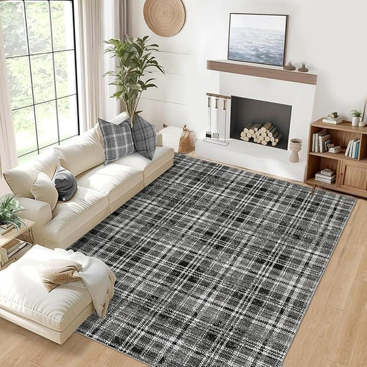 Washable Area Rugs 4x6 Rug for Living Room Non Slip Modern Soft Area Rug for Bedroom Farmhouse Black Throw Rugs Low Pile Entryway Rug Stain Resistant Carpet for Office 4'x6' Black/Grey