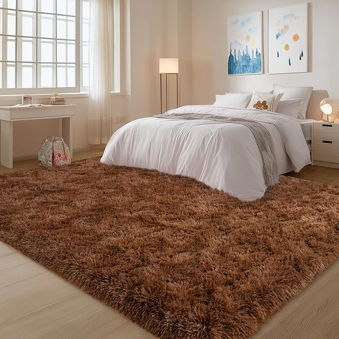 9x12 Area Rugs for Living Room Bedroom, Large Shag Fluffy Rug, Soft Non Slip Carpets Home Decor Aesthetic, Brown