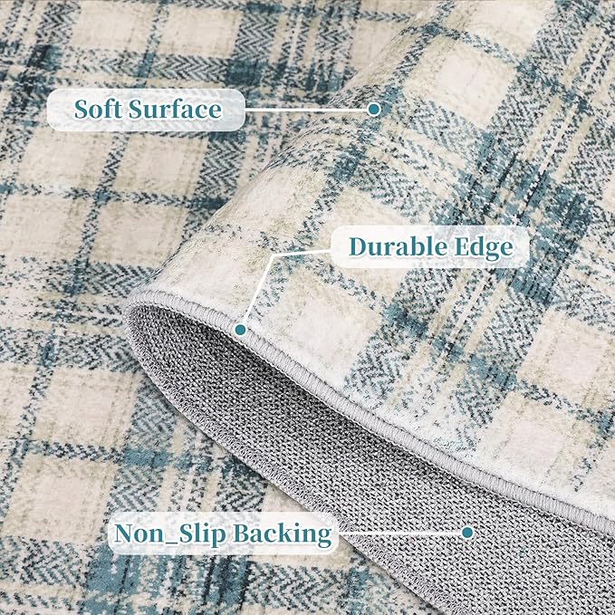 Modern Plaid Area Rugs 9x12 Living Room Washable Soft Rugs for Bedroom Tartan Large Rug Non Slip Throw Rugs Stain Resistant Carpet for Dining Room Office Nursery Rug 9'x12' Green/Beige