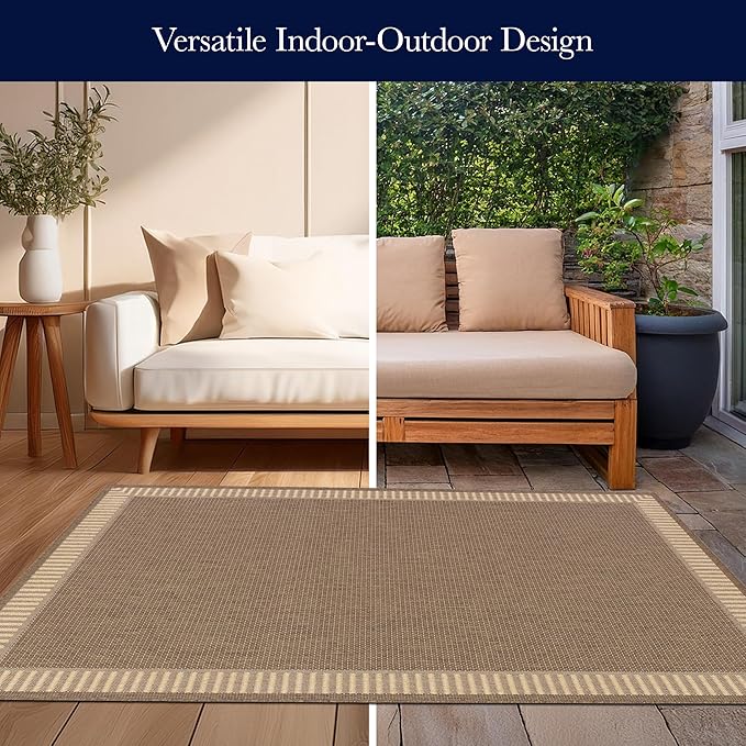 Couristan Recife Indoor Outdoor Rug - Wicker Stitch 2'3" x 7'10" Runner in Cocoa and Natural, Hose Washable, Low Pile, Pet- Kid Friendly Home Decor for Living Room, Patio Furniture Set, Kitchen