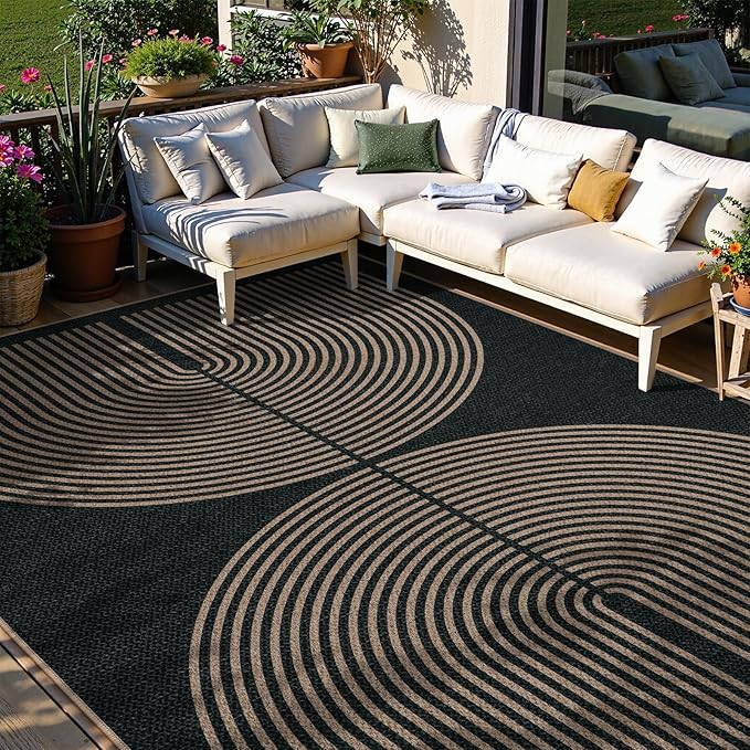 Lahome Modern Rainbow Easy Jute Rug, Washable Rugs 8x10 for Living Room Indoor Outdoor Patio Farmhouse Large Carpet, Contemporary Non Slip Black Carpet for Bedroom Backyard Office Decor