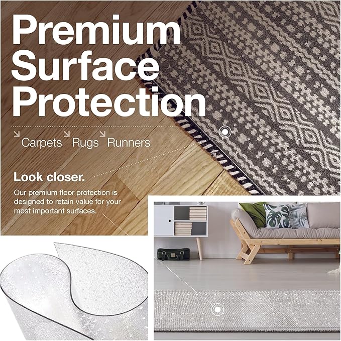 Clear Carpet Runner, USA Made, Safe, 42 x 42 Inch, 2mm Thick Cleated Vinyl, Clear Plastic Floor Runner for Cat Claw Scratch Protection, Under Door Rug Protector