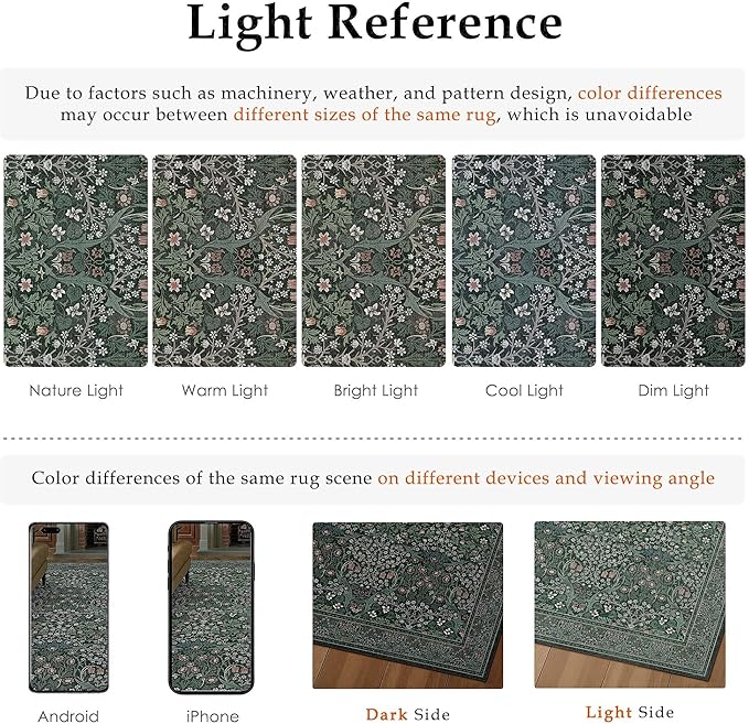 HUGEAR Vintage Floral 2x6 Machine Washable Runner Rugs Green Hallway Rug Retro Neutral Stain Resistant Non Slip Low Pile Throw Carpet for Bedroom Kitchen Aesthetic Modern Decor