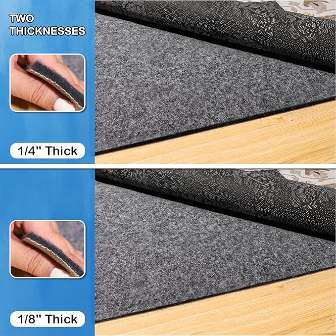 Non-Slip Rug Pads 1/4” Thick, 5x8Ft Waterproof Rugs Non Skid Rug Pad for All Floors and Finishes Durable Hardwood Floor Protective Felt Keeps Rugs in Place, Safe and Secure