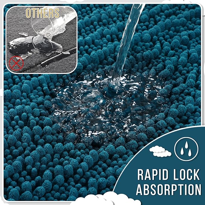 Yimobra Bathroom Runner Rug 60x24 Inch - Extra Long Non Slip Chenille Bath Mat, Soft & Absorbent, Machine Washable Shaggy Hallway Carpet for Vanity Tub Shower, Peacock Blue Home Decor Accessories