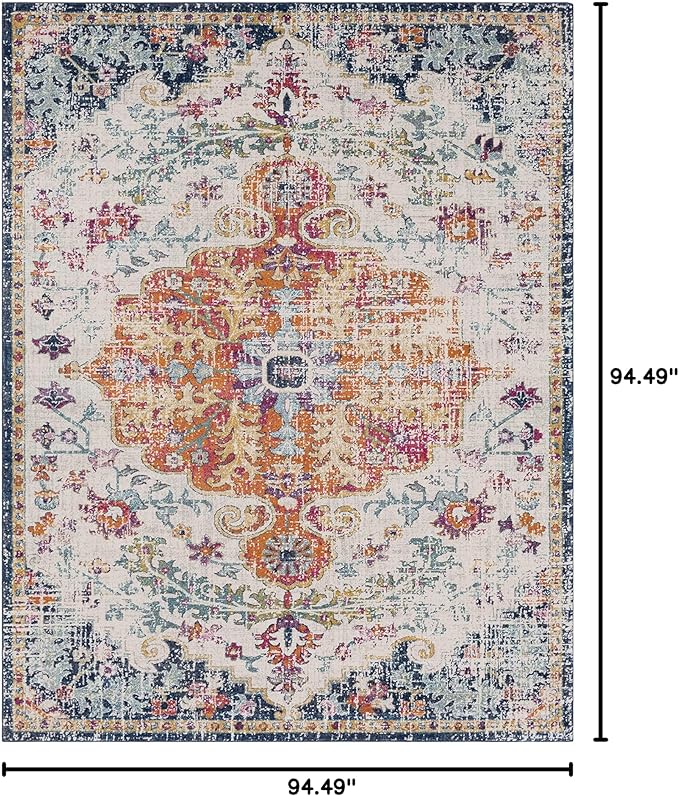 Hauteloom Kaleidoscope 7' 10" Moroccan Bohemian Updated Traditional - Oriental Area Rug - Round - Polypropylene - Saffron, Light Gray, Charcoal, Teal, Dark Blue, Garnet, Burnt Orange, Beige