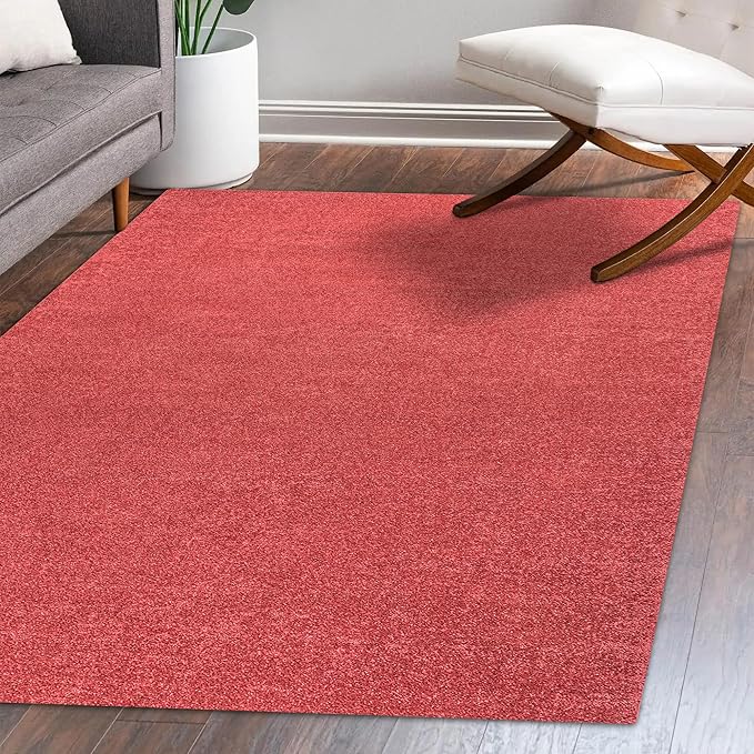 Eyely UES100E-15 Supersoft Haze Solid Low-Pile Indoor Area Rug, Coastal, Bohemian, Minimalist, Classic, Casual for Bedroom,Kitchen,Living Room,Non Shedding,Easy-Washing, Red, 12 X 15