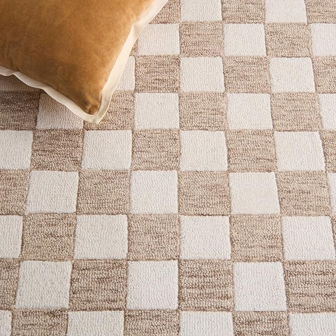 SAFAVIEH Ebony Collection Runner Rug - 2'3" x 8', Brown & Ivory, Handmade Wool, Checkered Pattern, Ideal for Living Room, Hallway, Foyer, Bedroom (EBN175T-28)