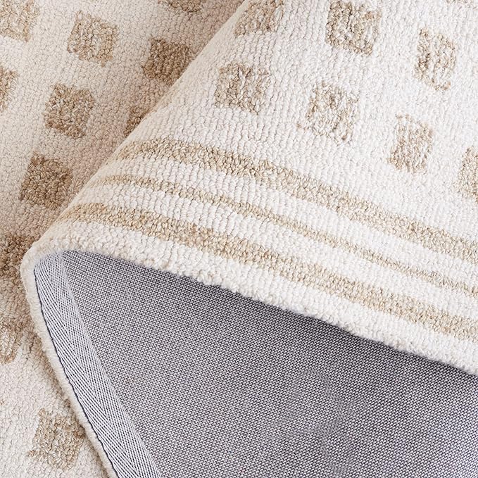 SAFAVIEH Ebony Collection Area Rug - 6' x 9', Ivory & Beige, Modern Checkered Design, Handmade Wool, Ideal for The Living Room, Bedroom, Dining Room (EBN604A-6)