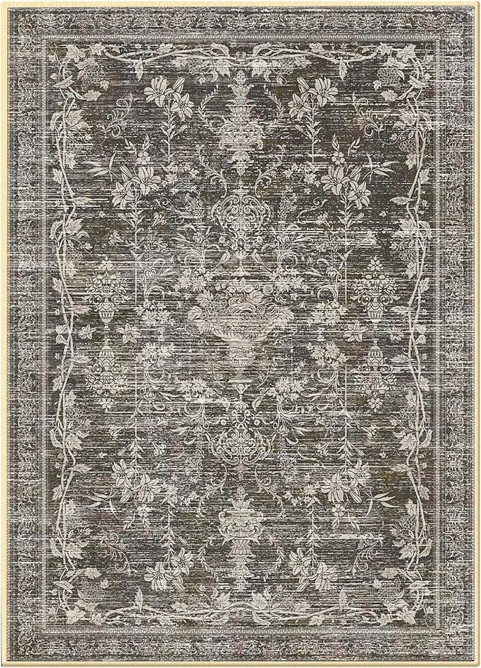 Area Rugs 5x7, Washable Rugs for Living Room, Non-Slip Rug, Boho Medallion Rug, Distressed Carpet, Low Pile Boho Rugs for Bedroom Dining Room
