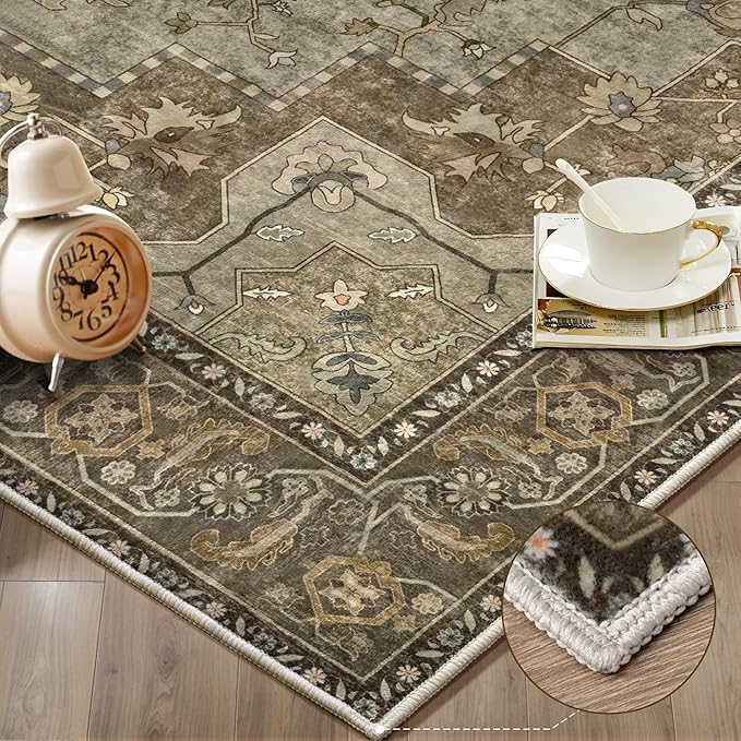 Ciicool Area Rug 5x7ft Washable Rugs for Living Room Non-Slip Indoor Rugs Large Low-Pile Mat Floor Carpet Vintage Rug for Bedroom Dinning Foyer Decor