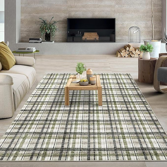 Washable Area Rug 8x10 Rug for Living Room Modern Non Slip Throw Rugs Farmhouse Large Rugs for Bedroom Low Pile Non Shedding Stain Resistant Carpet for Dining Room 8'x10' Green&Taupe