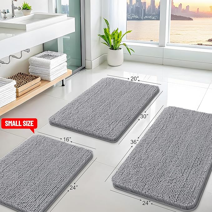 Arotive Bathroom Toilet Rugs U Shaped 24x24, Extra Soft Absorbent Shaggy Chenille Contour Bath Rugs for Toilet, Machine Washable Non-Slip Contoured Bath Mats, Grey