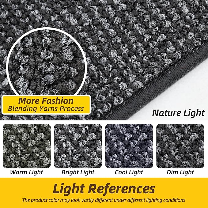 JSEI Dirt Trapper Door Mat 36"x60" Non-Slip Washable Entrance Mat, Dog Doormats, Absorbent & Fade-Resistant Floor Mats, Low Profile Welcome Mats for Entryway, Front Door, and Inside Entrance, Charcoal