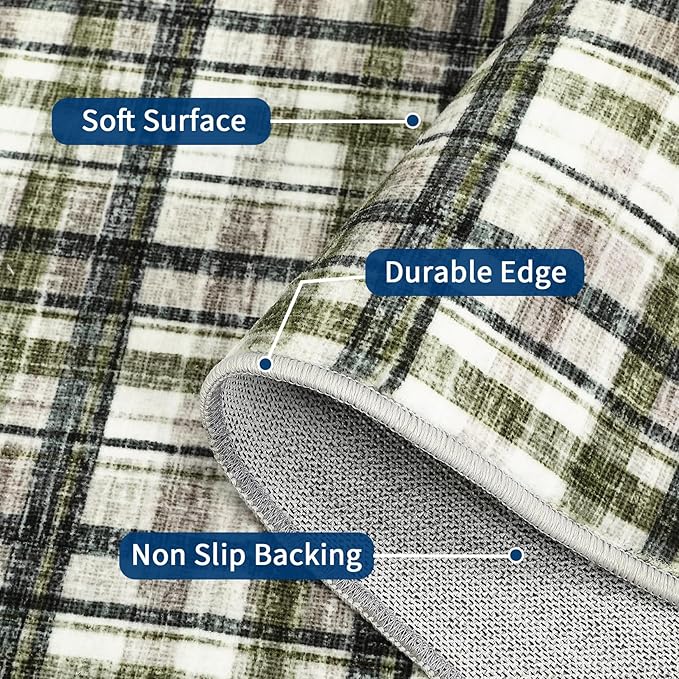 Washable Area Rug 8x10 Rug for Living Room Modern Non Slip Throw Rugs Farmhouse Large Rugs for Bedroom Low Pile Non Shedding Stain Resistant Carpet for Dining Room 8'x10' Green&Taupe