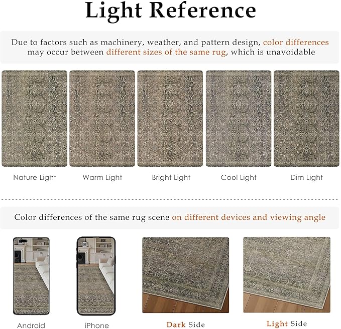 HUGEAR 5x7 Washable Area Rug Taupe Vintage Neutral Living Room Bedroom Rug Large Soft Non Slip Distressed Low Pile Carpet