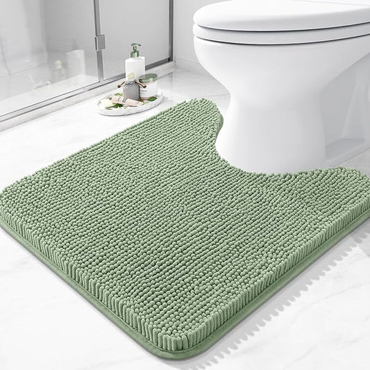Arotive Bathroom Toilet Rugs U Shaped 20x20, Extra Soft Absorbent Shaggy Chenille Contour Bath Rugs for Toilet, Machine Washable Non-Slip Contoured Bath Mats, Sage Green