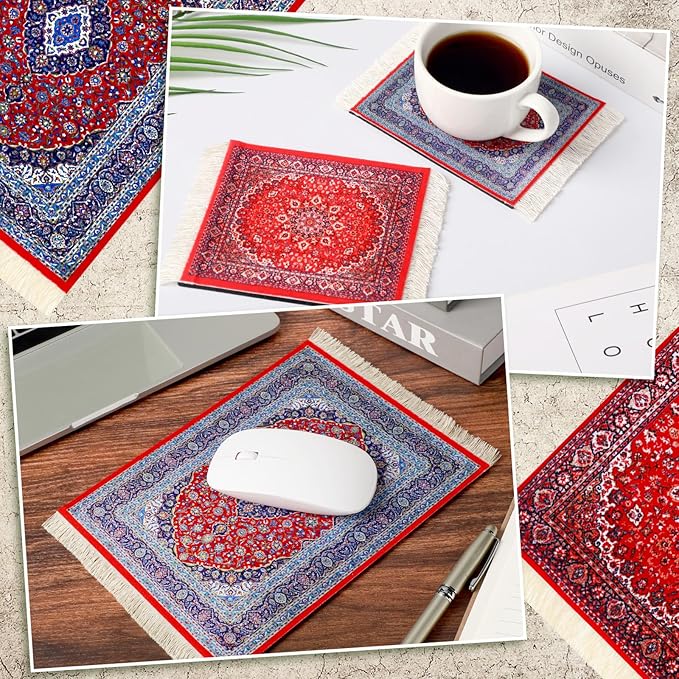 Hushee 4 Pcs Style Carpet Mouse Pad Mini Vintage Coasters Oriental Mouse Pad Floral Pattern Graduation Gift Rug with Anti Slip Rubber Base for Doll House Desk(Classic Style)